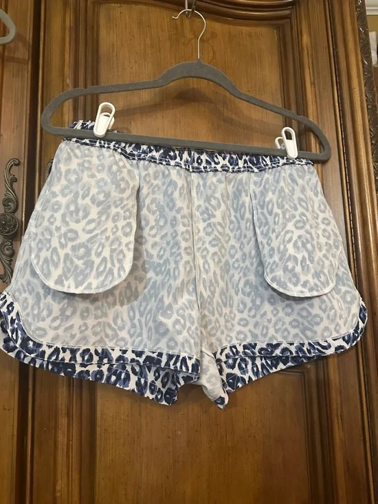 NEW Johnny Was CALME Blue Leopard Print Board Drawstring Beach Shorts Medium - Picture 14 of 15